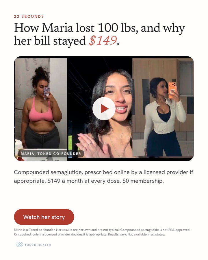 Toned.health ad: poster for the 33-second Maria story video